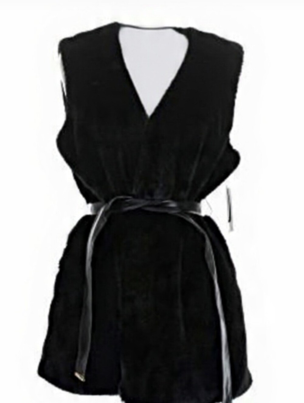 NWT Black Faux Fur Belted Vest